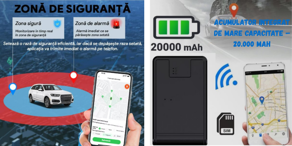 GPS Tracker Auto BIRAI Q12 cu baterie 20000 mAh, zonă de siguranță și monitorizare în timp real