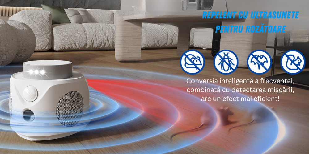 Aparat ultrasunete anti rozătoare Birai® – stimulează sistemul nervos și auditiv al șoarecilor și șobolanilor, protejează casa eficient. 