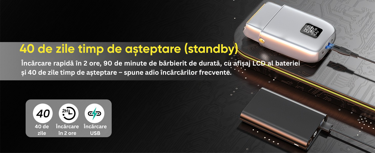 Shaver electric profesional Birai AlphaX gold – aparat de ras cu ecran LED, design premium, autonomie mare, ideal pentru barbierit uscat si umed