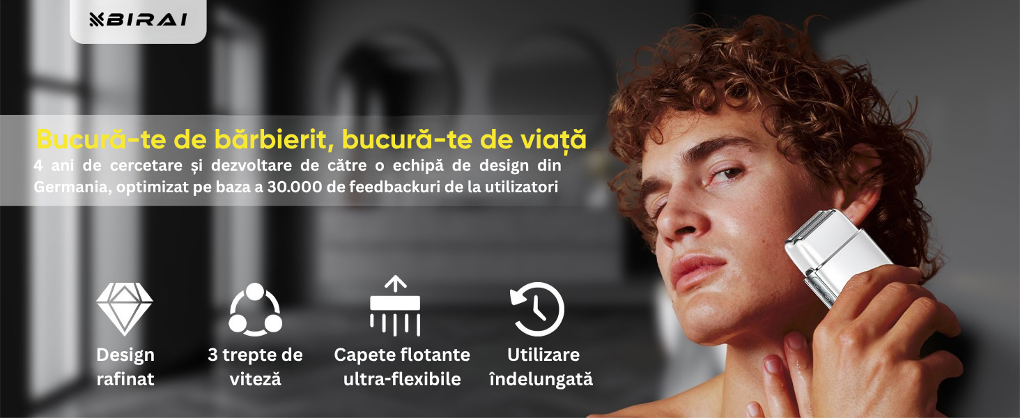 Shaver electric profesional Birai AlphaX gold – aparat de ras cu ecran LED, design premium, autonomie mare, ideal pentru barbierit uscat si umed