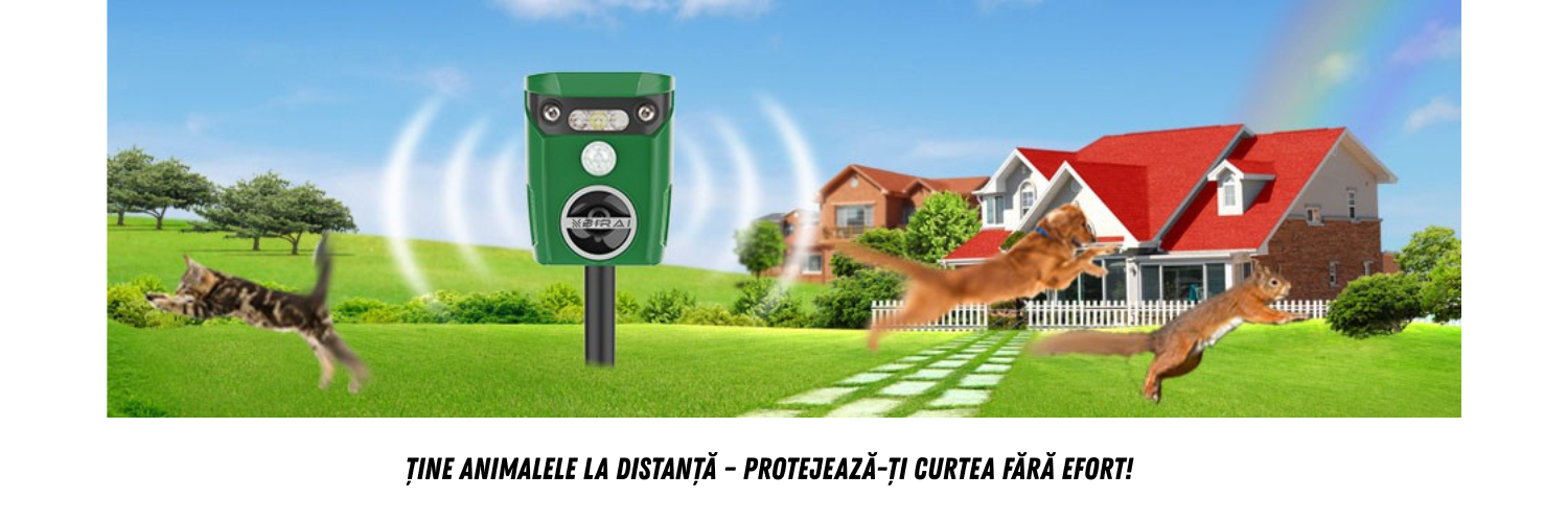Aparat ultrasunete Birai AR01 alungă pisici, câini, vulpi din curte – protecție eficientă pentru spațiile rezidențiale.