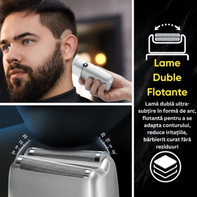 Aparat de Ras Electric Profesional BIRAI AlphaX 4D, 8500 RPM, 3 Viteze, Waterproof, LCD, USB, Umed/Uscat, Argintiu - imagine 3