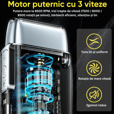 Aparat de Ras Electric Profesional BIRAI AlphaX 4D, 8500 RPM, 3 Viteze, Waterproof, LCD, USB, Umed/Uscat, Argintiu - imagine 2
