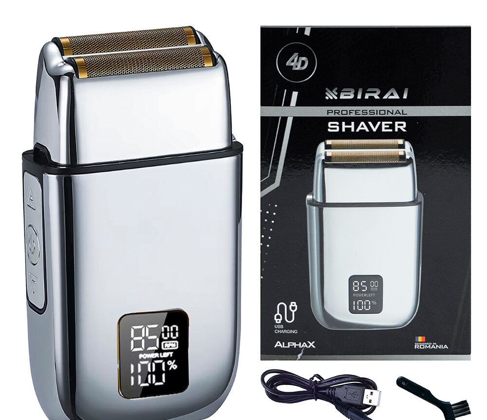 Shaver electric profesional gri EmagGri cu display digital, cablu USB și accesorii incluse