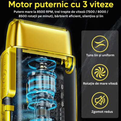 Shaver electric Birai AlphaX Gold – aparat de ras profesional, reincarcabil USB, waterproof IPX7, ideal pentru barbierit umed si uscat