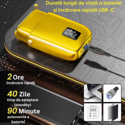 Shaver Birai AlphaX Gold – incarcare rapida USB-C, autonomie 90 minute, timp incarcare 2 ore, aparat de ras waterproof