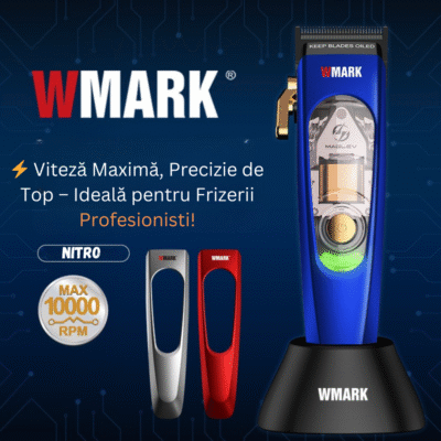 Mașină de tuns profesională WMARK, motor puternic, design ergonomic, performanță premium pentru frizerii.