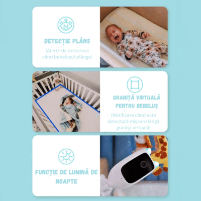 Baby Monitor BIRAI® WatchMe WiFi 2in1, Ultra HD, Night Vision, Audio Bidirecțional, Senzor Mișcare & Sunet, Alerte Smart, Aplicație Telefon, Acces de la Distanță, Zoom, Card SD, LED, Alb - imagine 2