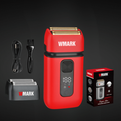 Aparat de Ras Electric Wmark by BIRAI® Evo, 7000 RPM, Trimmer Precizie, Fara Fir, LCD, Incarcare USB, Rezistent la Apa, Rosu - imagine 2