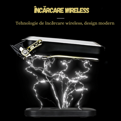 Mașină de tuns WMARK Elite cu tehnologie de încărcare wireless rapidă și design profesional.
