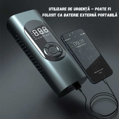 Compresor Auto Portabil BIRAI®, Pompă Digitală 150 PSI, Baterie 6000 mAh, Manometru Precis, LED, Kit Vulcanizare, Umflare Rapidă, Anvelope Auto, Moto, Bicicletă, Minge, Saltea, 4 Capete Universale, Ecran LCD - imagine 9