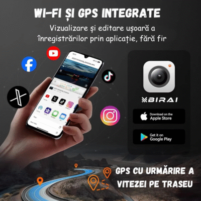 Camera Auto BIRAI® GoMotion 2K, Tripla, GPS, WiFi, Night Vision, WDR, G-Senzor, Monitorizare Parcare 24/7, Unghi 170°, Ecran IPS 3.5", Full HD 1440P, Fata-Spate, Aplicatie Telefon, Negru - imagine 2