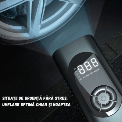 Compresor Auto Portabil BIRAI®, Pompă Digitală 150 PSI, Baterie 6000 mAh, Manometru Precis, LED, Kit Vulcanizare, Umflare Rapidă, Anvelope Auto, Moto, Bicicletă, Minge, Saltea, 4 Capete Universale, Ecran LCD - imagine 12