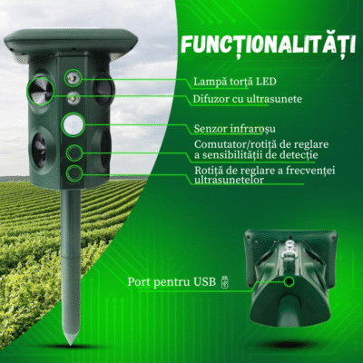 Aparat BIRAI® BR02, 5 Moduri, Încărcare Solară, IP65, Repelent Rozătoare & Șerpi, Protecție Ecologică Grădină - imagine 3