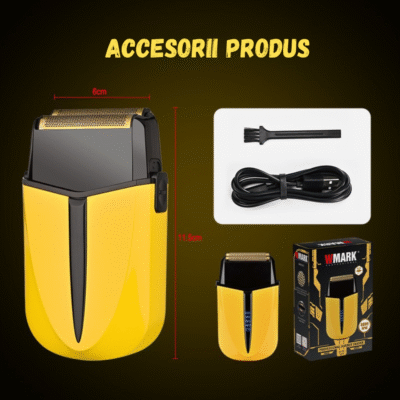 Aparat de ras electric WMARK Edge galben, design modern, tehnologie avansată, bărbierit precis și confortabil