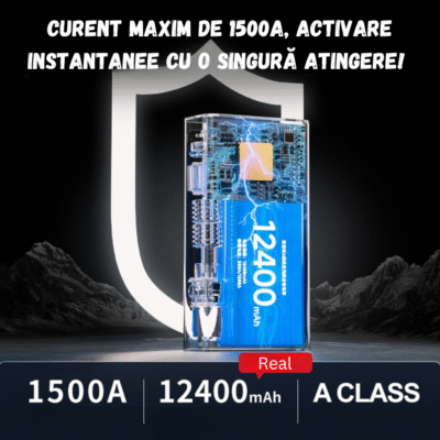 Starter Baterie Auto 12V BIRAI®, Portabil 4 în 1, 12000 mAh, Jump Starter 1500A, Compresor Auto, Lanternă LED, Baterie Externă, Protecție Polaritate, Kit Vulcanizare, Mănuși Auto Incluse - imagine 8