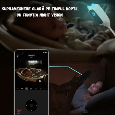 Baby Monitor BIRAI® WatchMe WiFi 2in1, Ultra HD, Night Vision, Audio Bidirecțional, Senzor Mișcare & Sunet, Alerte Smart, Aplicație Telefon, Acces de la Distanță, Zoom, Card SD, LED, Alb - imagine 6