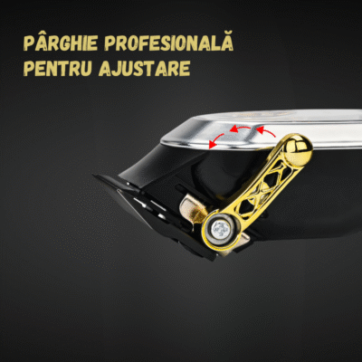 Mașină de tuns profesională WMARK Elite cu pârghie reglabilă aurie, lame de înaltă precizie și design ergonomic premium.