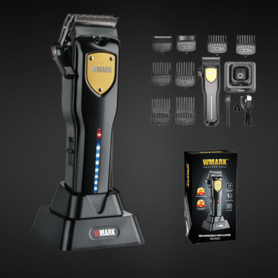 Mașină de tuns profesională WMARK Sonic cu set complet de accesorii, motor 7000 RPM, lame titan și afișaj LED.