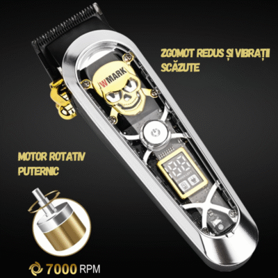 Mașină de tuns profesională WMARK Elite cu motor puternic 7000 RPM, afișaj LED, zgomot redus și lame din titan.