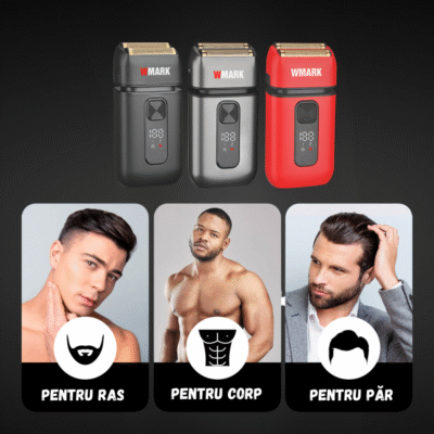Aparat de Ras Electric Wmark by BIRAI® Evo, 7000 RPM, Trimmer Precizie, Fara Fir, LCD, Incarcare USB, Rezistent la Apa, Rosu - imagine 4