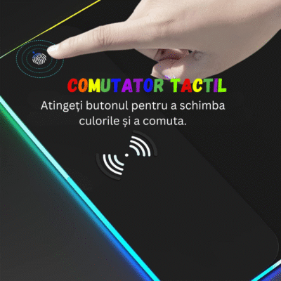 MousePad Gaming RGB BIRAI cu comutator tactil pentru schimbarea culorilor si control iluminare LED.