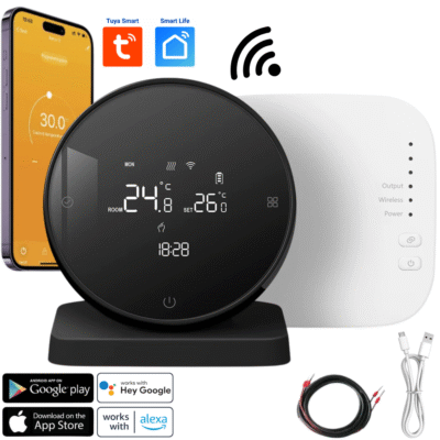 Termostat Inteligent Wi-Fi BIRAI® cu ecran tactil, compatibil Alexa, Google Home, aplicații Tuya și Smart Life