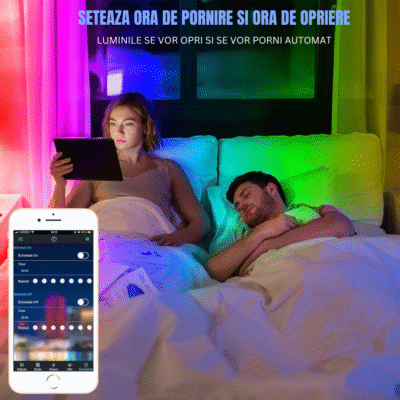 Kit Bandă LED RGB Smart BIRAI® 10M (2x5M) – Control WiFi & Bluetooth, Aplicație Mobilă, Telecomandă, IP68 Impermeabil, Sincronizare Muzică, Reglare Intensitate, Control Vocal - imagine 2