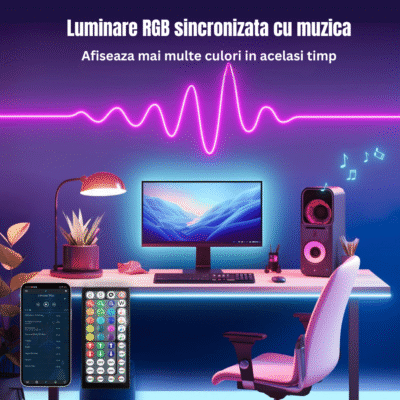 Kit Bandă LED RGB Smart BIRAI® 10M (2x5M) – Control WiFi & Bluetooth, Aplicație Mobilă, Telecomandă, IP68 Impermeabil, Sincronizare Muzică, Reglare Intensitate, Control Vocal - imagine 5