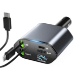 Încărcător Auto 100W Super Fast Charge BIRAI® – Afișaj LED, 4 în 1, Type-C & Lightning, USB-C & USB, Cablu Telescopic 80cm, Universal, Compatibil iPhone, Samsung, Huawei, Argintiu