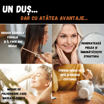 Cap de Duș cu Furtun & Accesorii BIRAI® – 3 Moduri de Jet, Filtrare Dubla Ionica, Granule Minerale Active, Economisire Apă, Buton On/Off, Argintiu - imagine 4