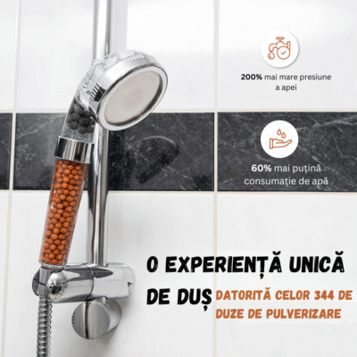 Cap de Duș cu Furtun & Accesorii BIRAI® – 3 Moduri de Jet, Filtrare Dubla Ionica, Granule Minerale Active, Economisire Apă, Buton On/Off, Argintiu - imagine 5