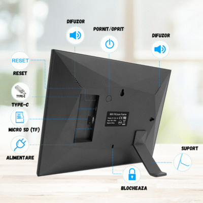 Ramă Foto Digitală WiFi BIRAI® Y101 – Touchscreen 10.1", 32GB, HD IPS 1280x800, Android, Frameo, USB & microSD, Poze & Video 1080p, Difuzor, Negru - imagine 3