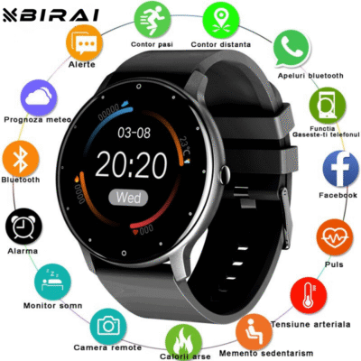Ceas inteligent UltraSmart cu funcții multiple, monitorizare activități, notificări, puls, somn și apeluri, ecran color.