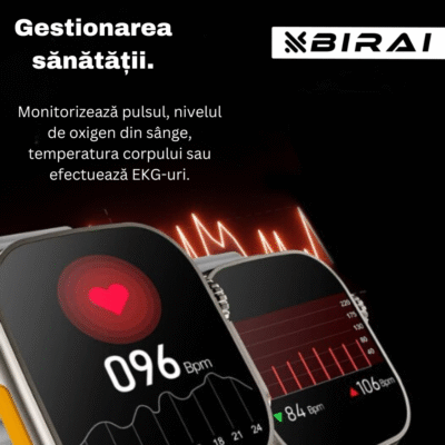 Ceas Smartwatch Inteligent & Brățară Fitness BIRAI® Ultra 2 – Infinite Display 2.09", Apeluri Bluetooth, Monitorizare Sănătate, Android & iOS, Portocaliu - imagine 4