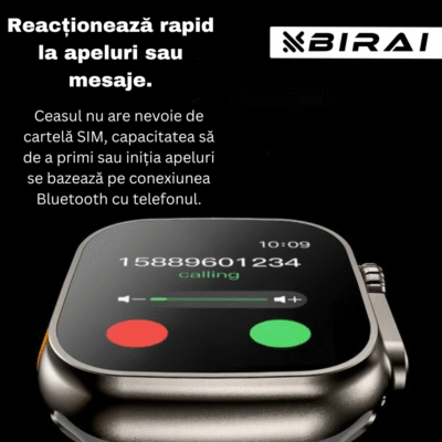 Ceas Smartwatch Inteligent & Brățară Fitness BIRAI® Ultra 2 – Infinite Display 2.09", Apeluri Bluetooth, Monitorizare Sănătate, Android & iOS, Portocaliu - imagine 5