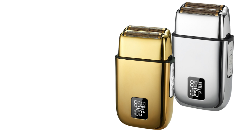 Aparate de ras electrice profesionale, modele moderne în două culori.