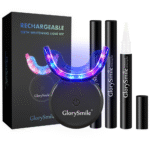 Kit Albire Dinți GlorySmile – 3x Gel fără Peroxid, Lumină LED Roșu+Albastru, Mulaje Incluse, USB & Reîncărcabil