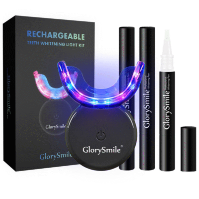 Kit albire dinți GlorySmile cu 3 geluri fără peroxid și lampă LED roșu-albastru