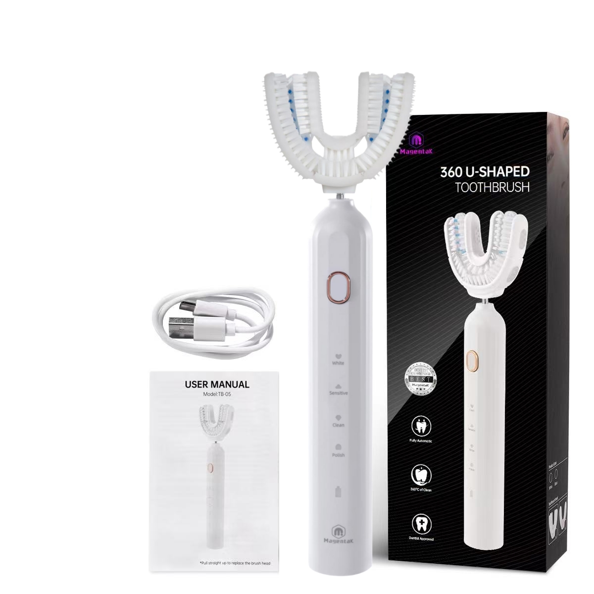 Periuță de dinți electrică, Magentak U-Shape 360 - Alba