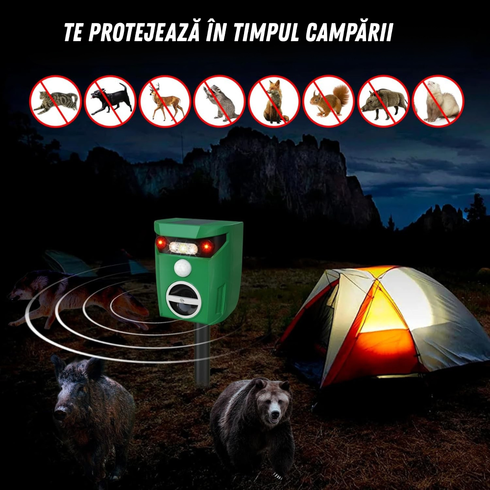 Dispozitiv anti animale Birai AR01 utilizat în camping – protecție împotriva rozătoarelor și animalelor sălbatice.