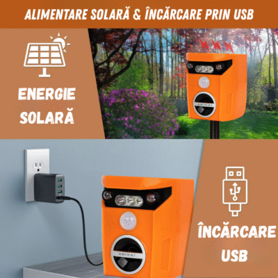 Aparat anti animale Birai AR01 – incarcare solara si USB, eficient pe orice vreme.