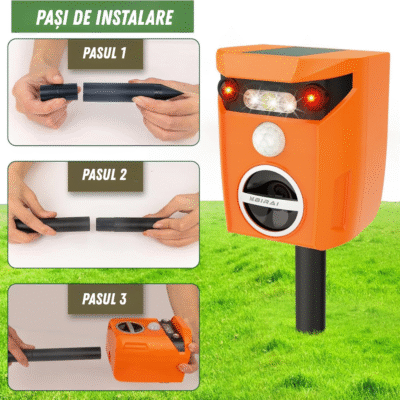 Panou de control Birai AR01 – ultrasunete anti animale, LED stroboscopic, senzor PIR, incarcare solara.