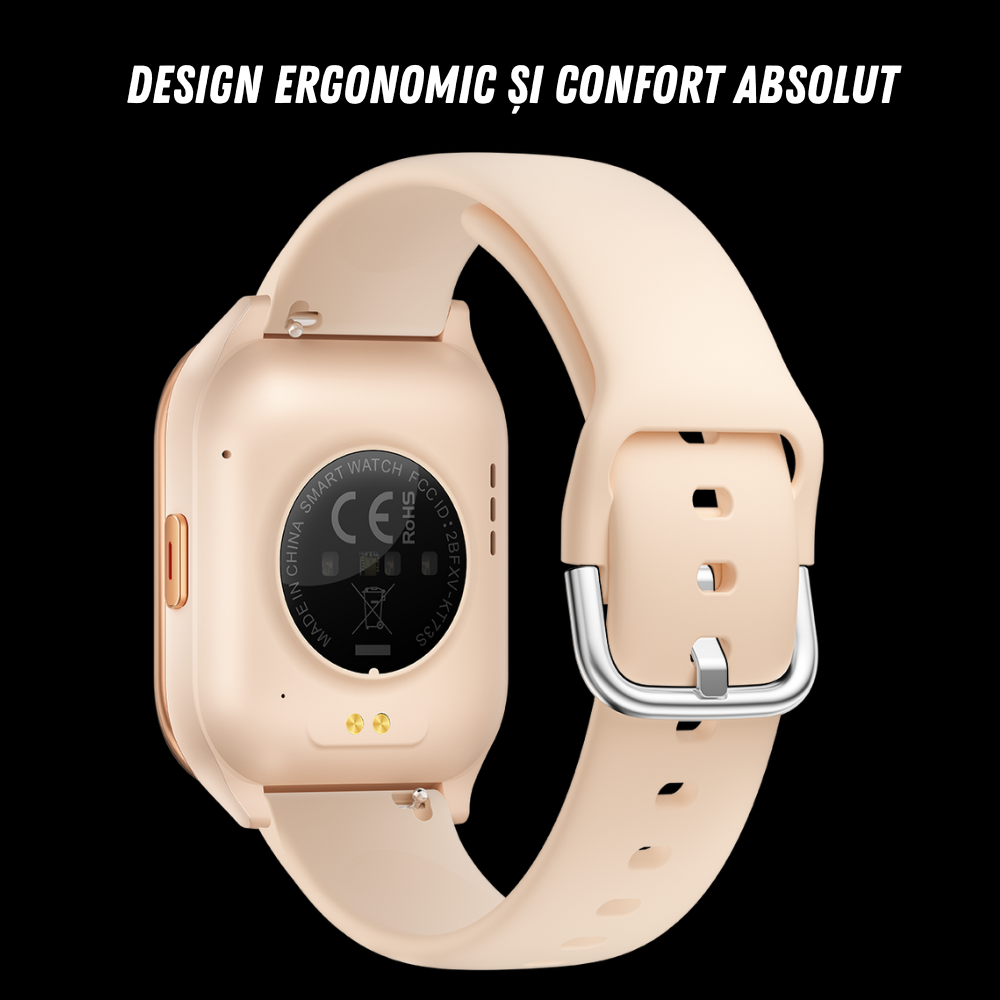 Smartwatch damă VortexIQ by BIRAI®, ecran 1.85" TFT, fitness & sport, apel Bluetooth, rezistent apă 3ATM, Android/iOS, curea silicon, Roz-Gold - imagine 4