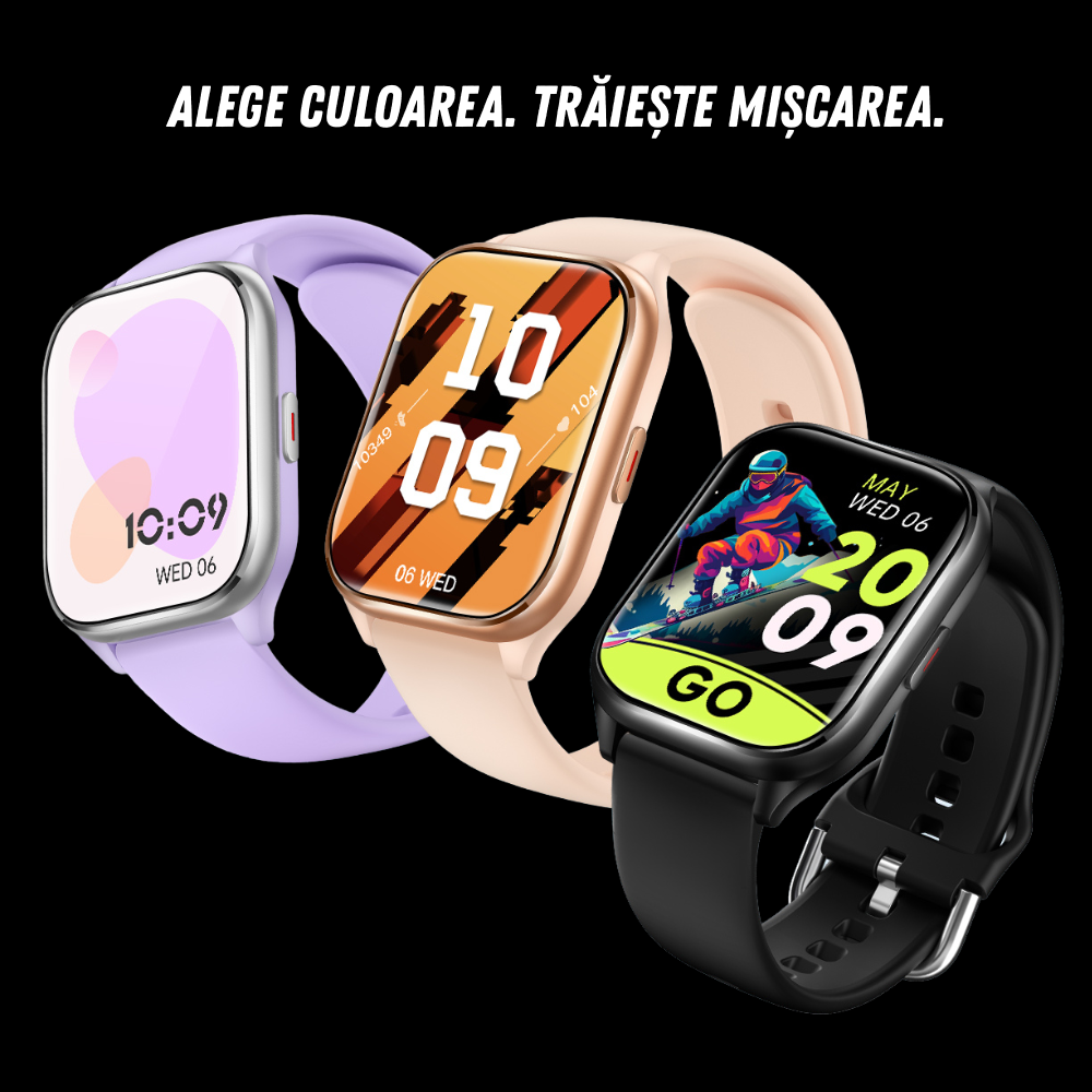 Smartwatch damă VortexIQ by BIRAI®, ecran 1.85" TFT, fitness & sport, apel Bluetooth, rezistent apă 3ATM, Android/iOS, curea silicon, Mov - imagine 5