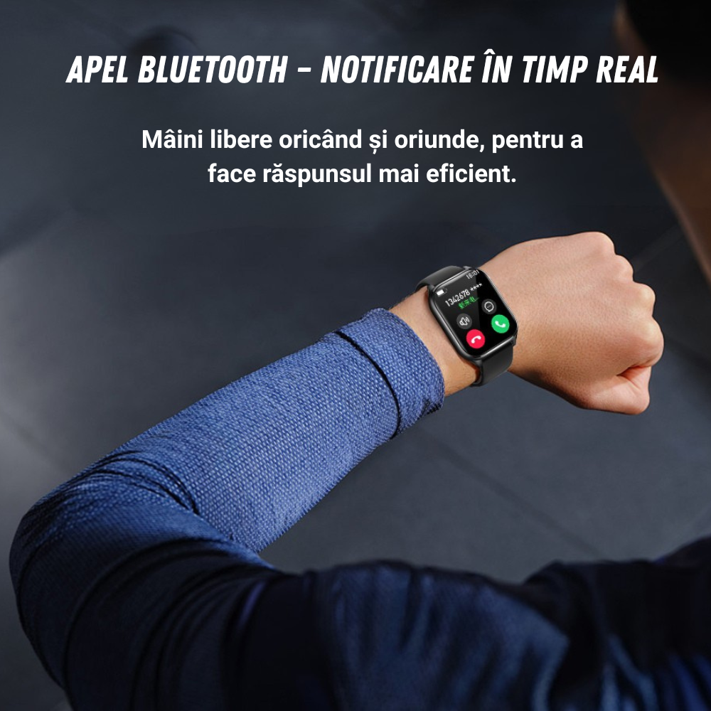 Smartwatch damă VortexIQ by BIRAI®, ecran 1.85" TFT, fitness & sport, apel Bluetooth, rezistent apă 3ATM, Android/iOS, curea silicon, Negru - imagine 3