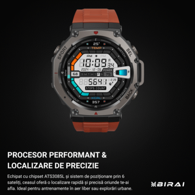 Smartwatch Bărbați GloryFitPro BIRAI®, AMOLED 1.43", GPS, Apel Bluetooth, Rezistent 5ATM, Caramiziu - imagine 3
