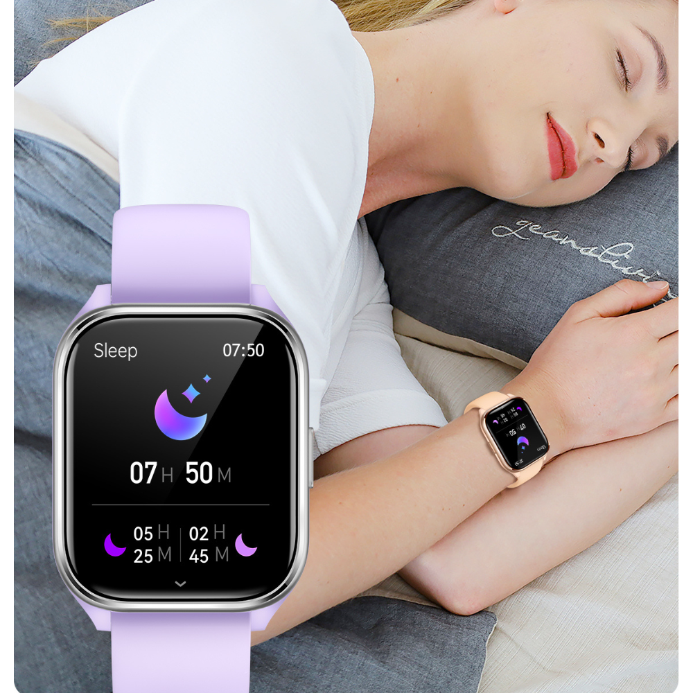 Smartwatch damă VortexIQ by BIRAI®, ecran 1.85" TFT, fitness & sport, apel Bluetooth, rezistent apă 3ATM, Android/iOS, curea silicon, Mov - imagine 2