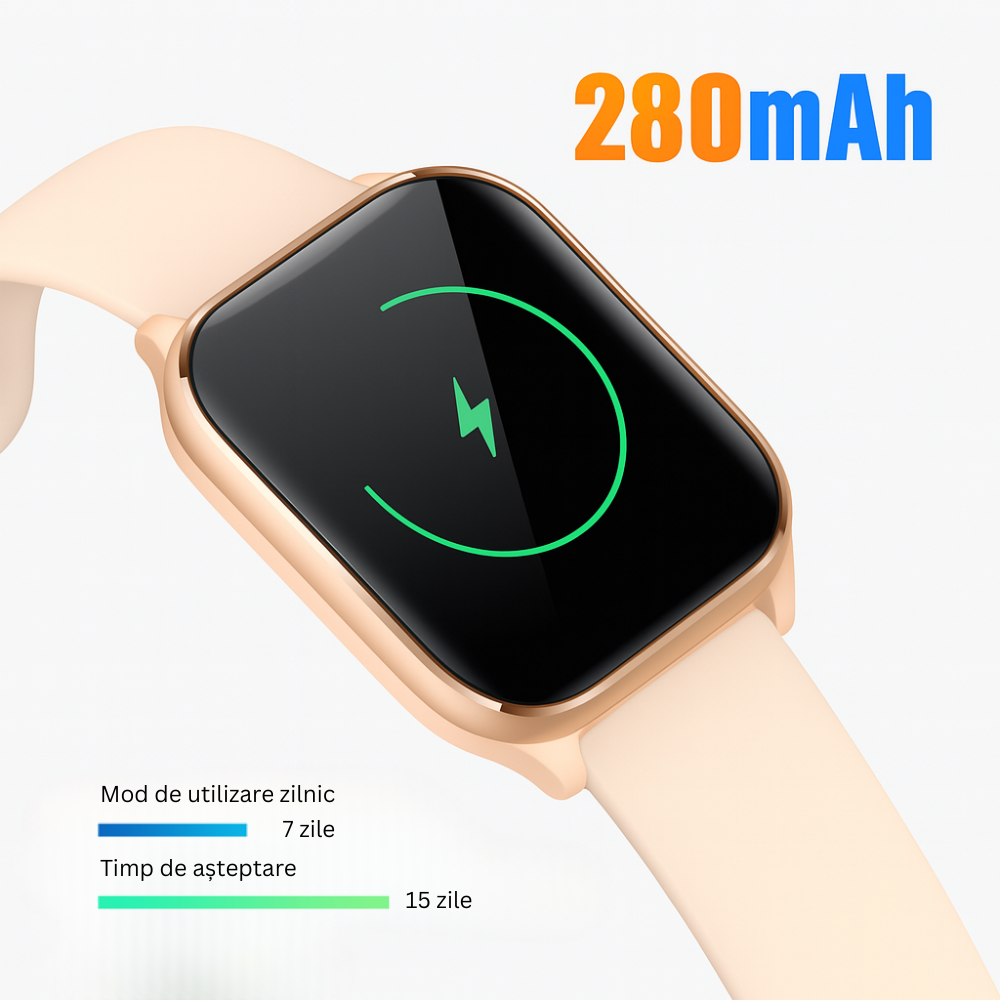 Smartwatch damă VortexIQ by BIRAI®, ecran 1.85" TFT, fitness & sport, apel Bluetooth, rezistent apă 3ATM, Android/iOS, curea silicon, Roz-Gold - imagine 5