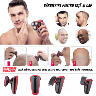 Mașină De Tuns Și Aparat De Ras BIRAI MaxHead PRO, 5 În 1, Rezistent La Apă, Ideal Pentru Cap Și Față, Negru - imagine 4